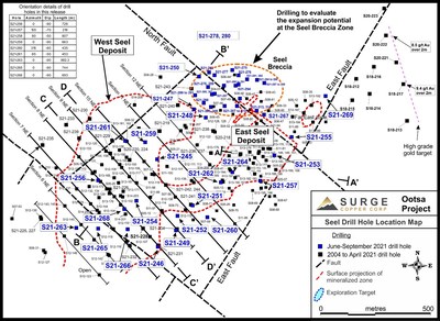 Figure 1. Plan map of drill hole locations for 2021 Ootsa summer and fall drill program (CNW Group/Surge Copper Corp.)