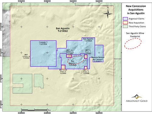 Figure 1 – New Concession Acquisitions within the San Agustin District (CNW Group/Argonaut Gold Inc.)