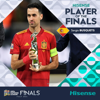 Sergio Busquets of Spain has been named Hisense Player of the Finals following the UEFA Nations League decider at Milan's San Siro