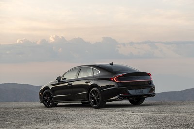 The 2022 Sonata N Line Night Edition in Phantom Black on the shoulder of a canyon road in Riverside County, Calif., Fri. Sept. 24, 2021. (Photo/Hyundai Motor America)