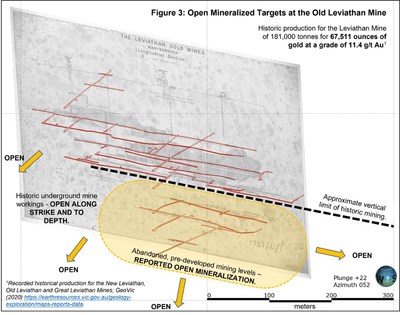 Figure 3: Open Mineralized Targets at the Old Leviathan Mine (CNW Group/Leviathan Gold Ltd)