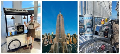 The Empire State Building's 90th Anniversary Cart (L); The Empire State Building (M); Bronx Brewery's select beers on the 86th Floor Observatory (R)