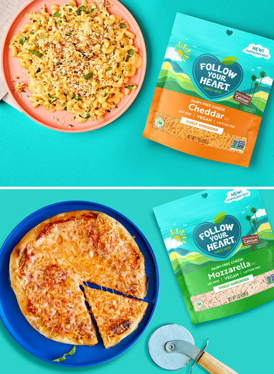 Follow Your Heart's new Dairy-Free Finely Shredded Cheddar is delectable in quesadillas and mac-n-cheese and the Dairy-Free Finely Shredded Mozzarella is excellent for pizza and lasagna.
