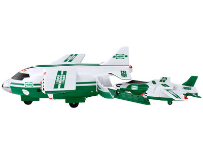 The 2021 Hess Cargo Plane and Jet, shown here with the jet loading up the ramp into the plane.