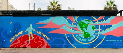 Located at 6 Rose Avenue in Los Angeles' Venice neighborhood, the mural features a whimsical depiction of a subject standing on Mars and choosing to take a leap of faith back towards Earth.