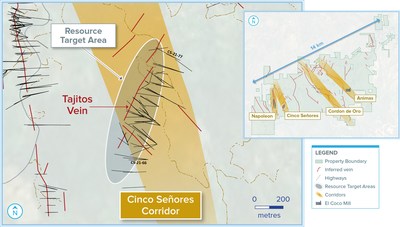 Figure 2: Plan map of the Tajitos resource drilling area along the Cinco Senores Vein Corridor. (CNW Group/Vizsla Silver Corp.)