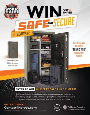 California Casualty, the auto and home insurance program endorsed byvpublic safety groups across America, is giving three lucky First Responders funds for a brand new LIBERTY SAFE and over $1,000 of 5.11 GEAR.