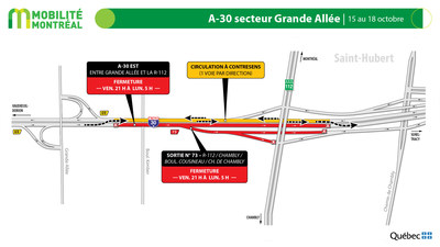 A30  Longueuil, secteur R112 (boulevard Cousineau), fin de semaine du 15 octobre (Groupe CNW/Ministre des Transports)