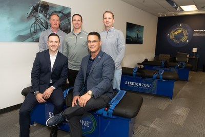 Former NFL Quarterback Drew Brees with Stretch Zone's executive and New Orleans teams.