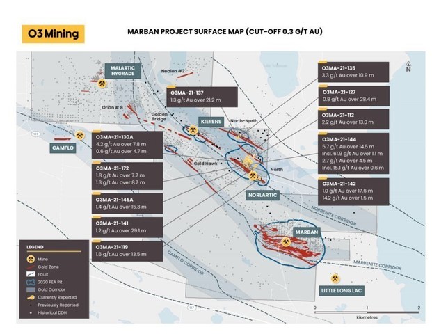 Figure 1 : Carte du projet Marban (Groupe CNW/O3 Mining Inc.)