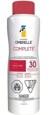 Ombrelle Garnier Complete Dry Mist Spray sunscreen SPF 30 (DIN 02415313) (CNW Group/Health Canada)