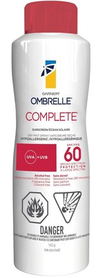 Ombrelle Garnier Complete Dry Mist Spray sunscreen SPF 60 (DIN 02415402) (CNW Group/Health Canada)