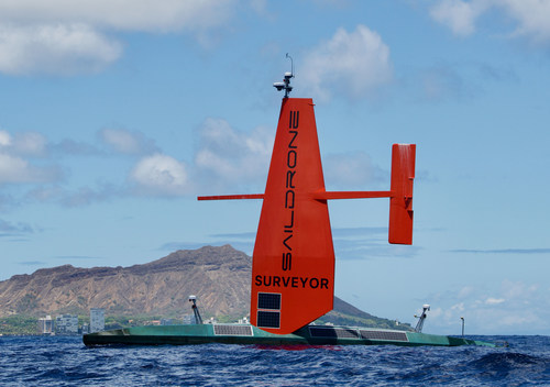 Saildrone announces $100 Million Series C Funding round to advance ocean intelligence products. Pictured: Saildrone Surveyor 72-foot ocean drone in Hawaii.