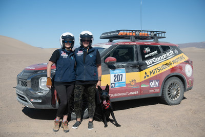 (From left) Erin Mason, Selena “Mason” Converse and Sammy, a PTSD-trained service dog represented the veterans charity, Record the Journey, and successfully completed the 9-day, 2,500 km Rebelle Rally in 2022 Mitsubishi Outlander.