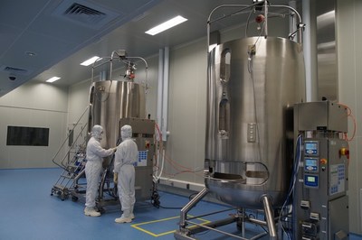 This picture shows the 2000L production line. UBP has two 2000L single-use bioreactors and could be extended to 14 2000L single-use bioreactors for commercial use.