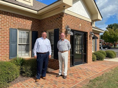 Sam Johnson (left) and Leonard Pittman Jr. (right) pictured in front of First Bank & Trust of Virginia’s new Red Oak office.