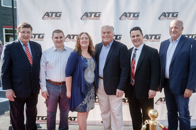 Celebrating the opening of Advantage Truck Groups new facility in Raynham, Massachusetts (L to R) Massachusetts Senator Marc Pacheco, Raynham Selectman Joseph Pacheco, Mass Office of Business Development Regional Director Margaret Laforest, ATG co-founder/President & CEO Kevin Holmes, ATG Chief Strategy Officer Stephen Georgallas and ATG co-founder Kevin McDevitt.