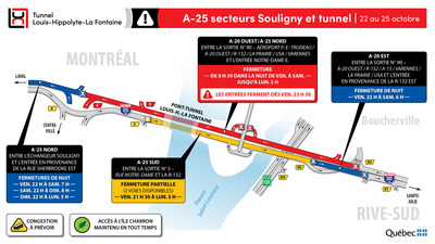 Fermeture de l'autoroute 25 et du tunnel Louis-Hippolyte-La Fontaine (Groupe CNW/Ministre des Transports)