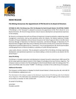 Filo Mining Announces the Appointment of Phil Brumit to its Board of Directors
