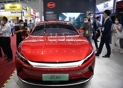 New energy vehicles showcased by BYD at the 130th Canton Fair
