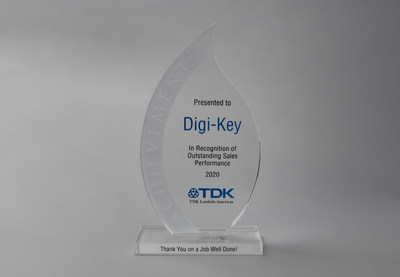 TDK-Lambda Americas, Inc. recognized Digi-Key Electronics for its Outstanding Sales Performance for 2020.