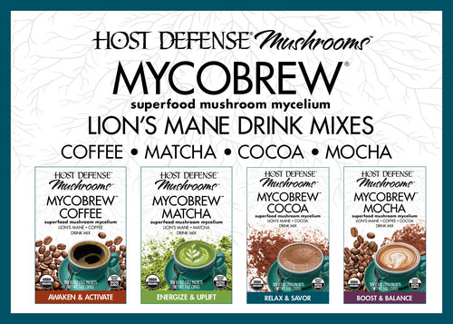 All four flavor-forward MycoBrew® drink mixes are available in both bulk canisters AND grab-and-go packets!