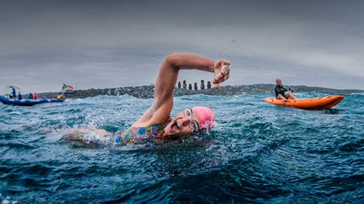 Sarah Ferguson swimming for ocean conservation. Photo: Wofty Wild