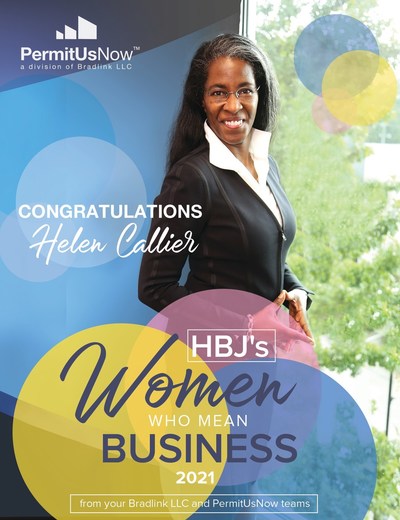 Helen Callier, President of PermitUsNow and Bradlink LLC recognized as HBJ Women Who Mean Business for her business successes, leadership and contributions to the Houston area and in Texas.