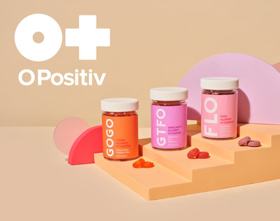 O Positiv's current lineup includes GOGO Fiber Gummy, GTFO Immunity Gummy, FLO PMS Gummy and more.