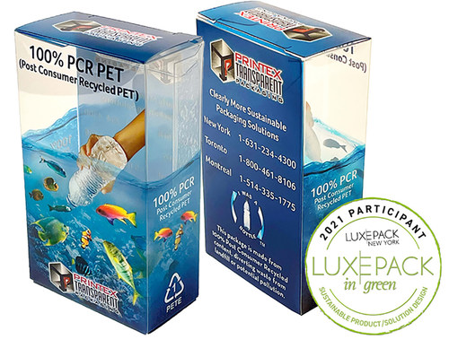 Printex Transparent Packaging is excited to be the first North American carton company to offer 100% post-consumer recycled plastic folding cartons sourced and manufactured in North America. New improvements in processing allows for a clear, un-tinted PET that is made from 100% recycled PET plastic bottles. Our Eco-PET 100 is made from domestically sourced post-consumer bottle flakes and can be recycled over and over again. (CNW Group/Printex Transparent Packaging)