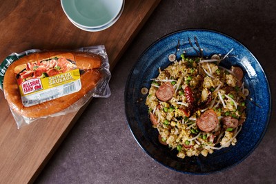 Andrew Zimmern’s Smoked Sausage Fried Rice featuring Hillshire Farm® Smoked Sausage and common freezer ingredients like vegetables and leftover frozen rice. Photo courtesy of Hillshire Farm® brand.