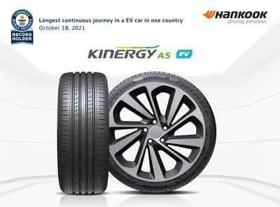 Driving on Hankook's electric vehicle-specific Kinergy AS EV tires enabled the Volkswagen ID.4 USA tour team to set a new Guinness World Records title for the longest journey by electric car (non-solar) in a single country.
