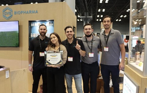 Members of the GVB Biopharma team pose with the award at the Javits Center in New York