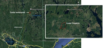 Figure 2: Location of Caster Property, some 150km north of sea-port town of Saguenay. Immediately south of Lac Paul Phosphate project, which is in advanced development stage by Arianne Phosphate Inc. (CNW Group/Archer Exploration Corp)
