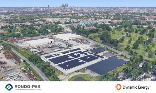 Rondo-Pak rooftop PV array designed and developed by Dynamic Energy (photorealistic rendering)