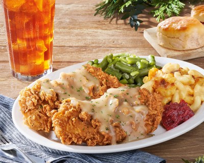 Back by popular demand, savor a twist on a holiday classic with Cracker Barrel's Country Fried Turkey, a seasonal favorite which features sliced turkey filets hand-breaded and country fried then topped with roasted pan gravy. Served with two Country Sides, cranberry relish, and buttermilk biscuits or cornbread muffins starting at 11 a.m. local time from Oct. 26 to Nov. 28, while supplies last.