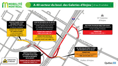 Voie de desserte A40 est, secteur boulevard des Galeries-d'Anjou, fin de semaine du 22 octobre (Groupe CNW/Ministre des Transports)