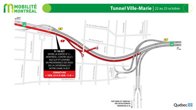 R136 est et tunnel Ville-Marie, du 22 au 23 octobre (Groupe CNW/Ministre des Transports)
