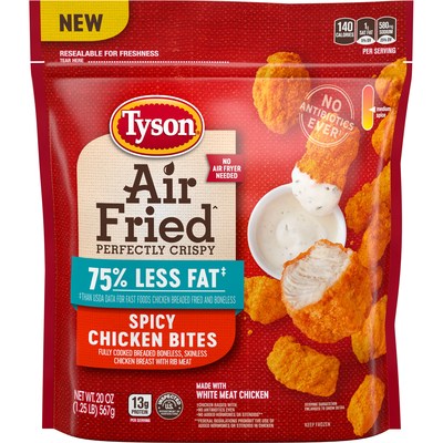 Tyson Air Fried Chicken Bites are available in two mouthwatering varieties – Spicy and Parmesan — to deliver a burst of flavor in every crunchy bite.