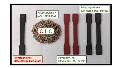 Injection molded parts made from CIHC's alternative plastic solution, shown beside the same part made from conventional plastic for comparison (PRNewsfoto/Canadian Industrial Hemp Corporation)