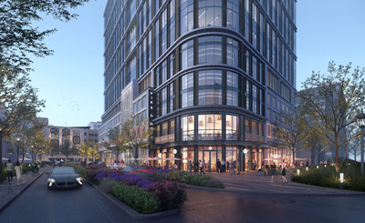 Rendering: A proposed rendering of 915 Meeting Street, which will serve as Choice Hotels’ headquarters at Pike & Rose in North Bethesda, MD. The company will relocate there beginning in December 2023.