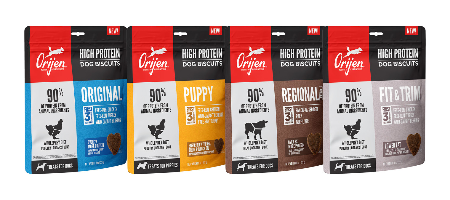 Hover grad Grisling ORIJEN® Pet Food Launches New High Protein Biscuits with Energizing Protein  in Every Bite