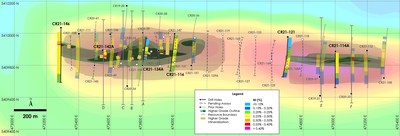 Figure 1 – Plan View of East Zone Nickel - Drilling Results overlain on total field magnetic intensity, Crawford 
Nickel-Cobalt Sulphide Project, Ontario.  Canada Nickel Company, October 26, 2021 (CNW Group/Canada Nickel Company Inc.)