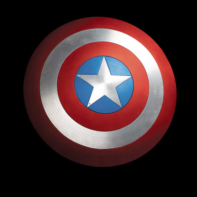 Captain America 'hero-prop' shield created by Marvel Studios senior prop master Russell Bobbitt and used by Chris Evans for close-up shots in the 2019 film Avengers: Endgame. One of the most important Marvel film props ever to come to auction. Near-pristine condition. Open estimate with an opening bid of $20,000
