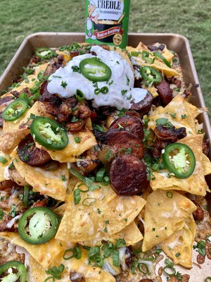 These Gumbo Nachos by @firehousegrub are full of incredible flavor and the perfect tailgating treat thanks to the combinations of the Holy Trinity, sausage, shrimp, crawfish, Tony Chachere’s® Creole seasoning and lots of cheese.