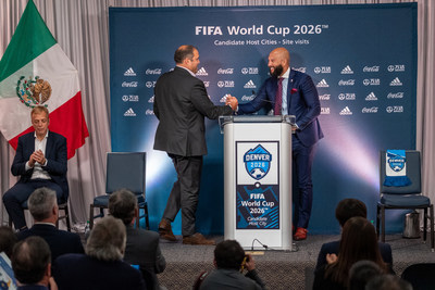 A coalition of Colorado community and business leaders were joined yesterday by Tim Howard, former Colorado Rapids goalie and legendary FIFA World Cup veteran, in welcoming a 20+ member FIFA delegation visiting to evaluate Denver as a host city for World Cup matches in 2026. The group discussed key topics such as venue management, infrastructure and sustainability as well as commercial, legal and legacy matters with a particular focus on the city’s essential infrastructure including Empower Field at Mile High, training facilities and potential FIFA Fan Festival™ venues. (Pictured from left to right: Colin Smith, FIFA Chief Tournaments & Events Officer; Victor Montagliani, Concacaf President and FIFA Vice President; and Tim Howard, former Colorado Rapids goalie and three-time FIFA World Cup veteran with the U.S. Men’s National Team.)