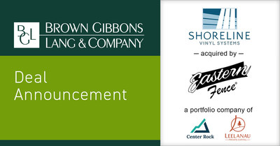 Brown Gibbons Lang & Company (BGL) is pleased to announce the sale of Shoreline Vinyl Systems (Shoreline) to Eastern Wholesale Fence, a portfolio company of Center Rock Capital Partners and Leelanau Private Capital. BGL’s Building Products investment banking team served as the exclusive financial advisor to Shoreline. The specific terms of the transaction were not disclosed.