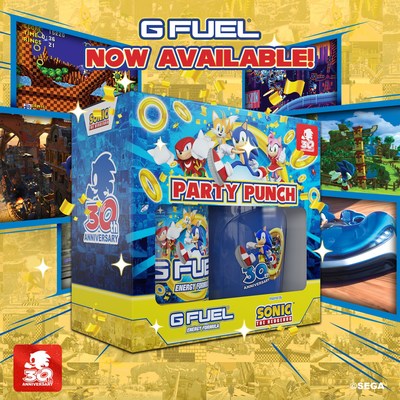 Sega of America, Inc. and G FUEL, The Official Energy Drink of Esports®, announced the latest flavor innovation in the G FUEL Sonic the Hedgehog collection: Party Punch, available now at gfuel.com. Created in celebration of Sonic the Hedgehog’s 30th anniversary and inspired by the Sweet Mountain stage in Sonic Colors: Ultimate™, G FUEL’s Party Punch tastes like fruity cereal, has only 15 calories and contains 140 mg of caffeine plus proprietary energy and focus-enhancing complexes.