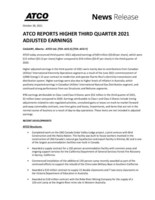 ATCO Reports Higher Third Quarter 2021 Adjusted Earnings (CNW Group/ATCO Ltd.)
