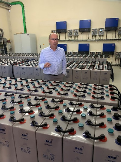 Miguel Gil in the battery storage room in Jumilla